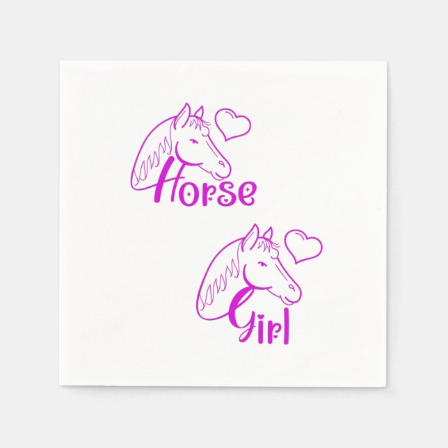 Horse Girl in Purple with Horse Head Font Napkins (Front)