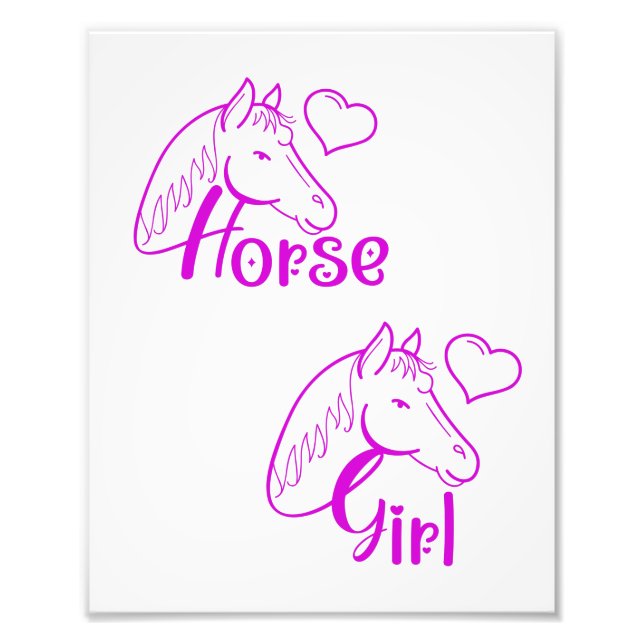 Horse Girl in Purple with Horse Head Font Photo Print (Front)
