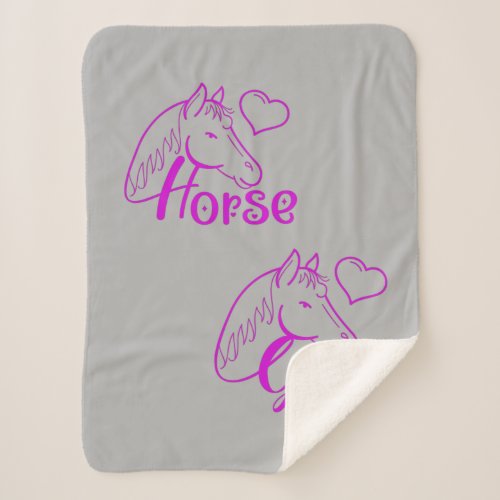 Horse Girl in Purple with Horse Head Font Sherpa Blanket