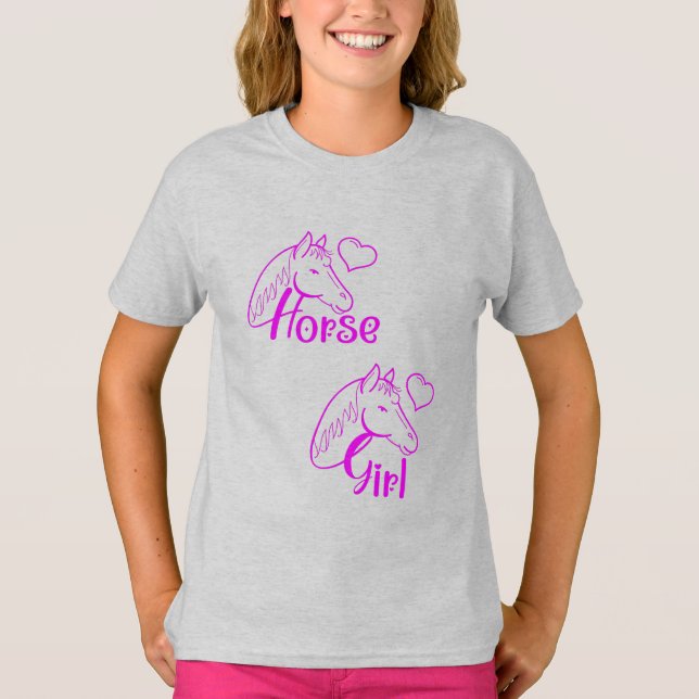 Horse Girl in Purple with Horse Head Font T-Shirt (Front)