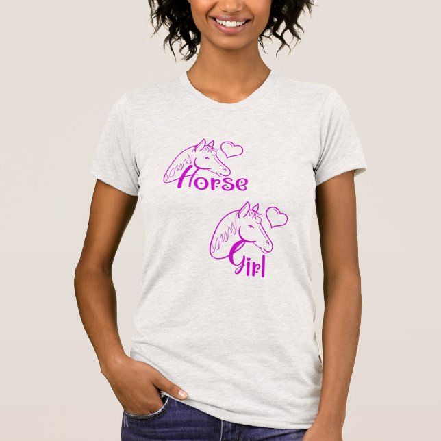 Horse Girl in Purple with Horse Head Font T-Shirt (Front)