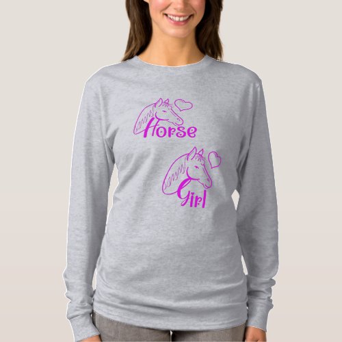 Horse Girl in Purple with Horse Head Font T_Shirt