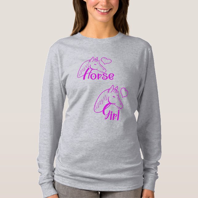Horse Girl in Purple with Horse Head Font T-Shirt (Front)