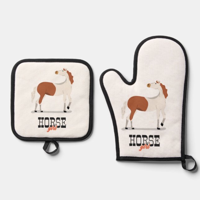 Horse Girl Oven Mitt & Pot Holder Set (Front)