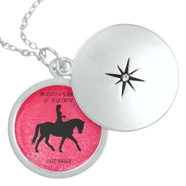 HORSE & GIRL STERLING SILVER LOCKET NECKLACE  (Front)