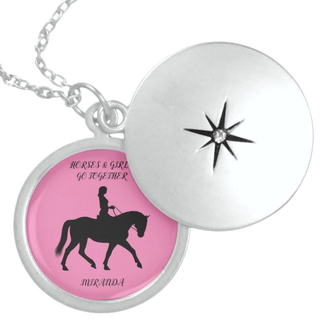HORSE & GIRL STERLING SILVER LOCKET NECKLACE  (Front)