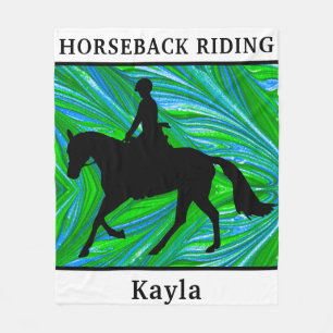 Horse Girl Tropical Blue Green Horseback Riding Fleece Blanket