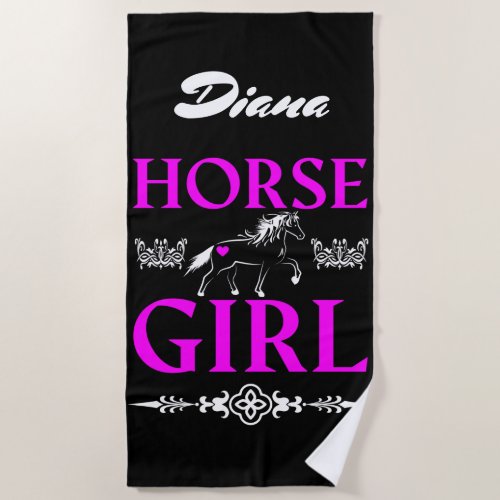 Horse Girl with Name  Beach Towel