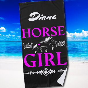 Horse Girl with Name Beach Towel
