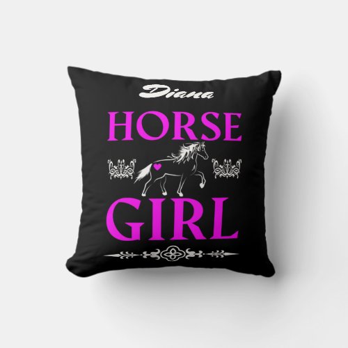 Horse Girl with Name   Throw Pillow