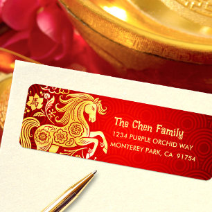 Horse Gold Foil Red Chinese Lunar New Year 2026 Label