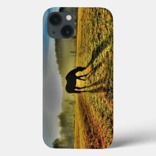 Horse Grazing at Sunrise in Misty Field Photo iPhone 13 Case