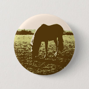 Horse Grazing Pop Art Button