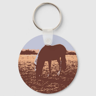 Horse Grazing Pop Art Keychain