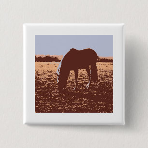 Horse Grazing Pop Art Pinback Button