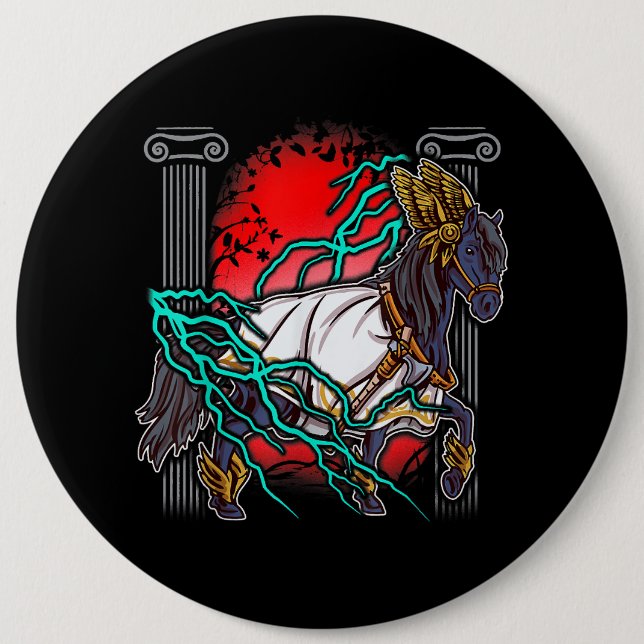 Horse Greek Myths Zeus Ancient Gods Equine Lightni Button (Front)