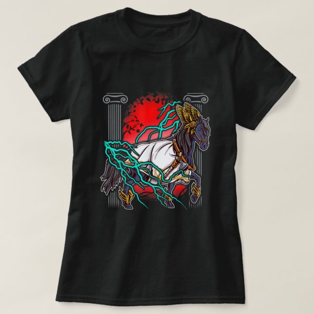 Horse Greek Myths Zeus Ancient Gods Equine Lightni T-Shirt (Design Front)