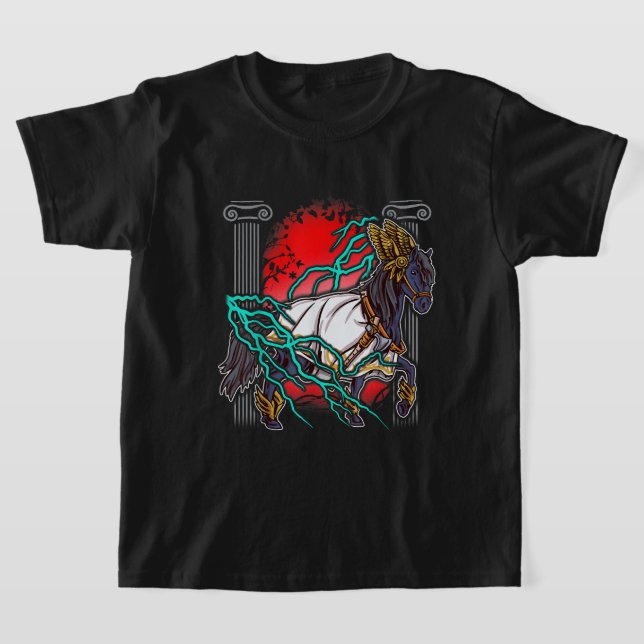 Horse Greek Myths Zeus Ancient Gods Equine Lightni T-Shirt (Laydown)