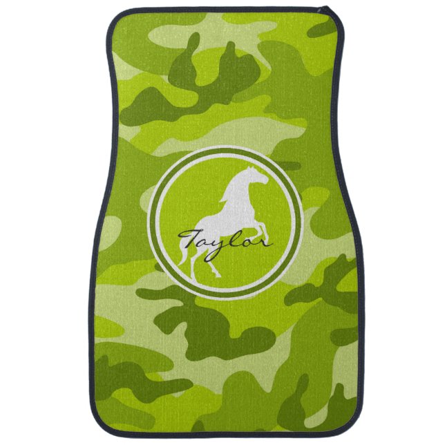Horse;  green camo, camouflage car floor mat (Front)