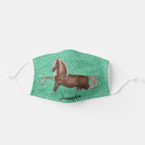 Horse Green Sparkle Face Mask with Name