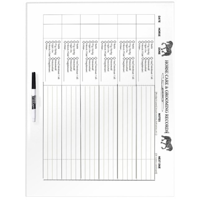 Horse Grooming and Care Dry Erase Board (Front)