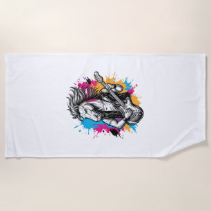 Horse Guitar Player Vintage Engraving T-Shirt Desi Beach Towel