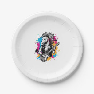 Horse Guitar Player Vintage Engraving T-Shirt Desi Paper Plates