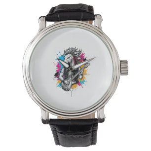 Horse Guitar Player Vintage Engraving T-Shirt Desi Watch
