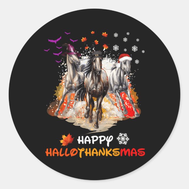 Horse Halloween And Merry Christmas Happy Hallotha Classic Round Sticker (Front)