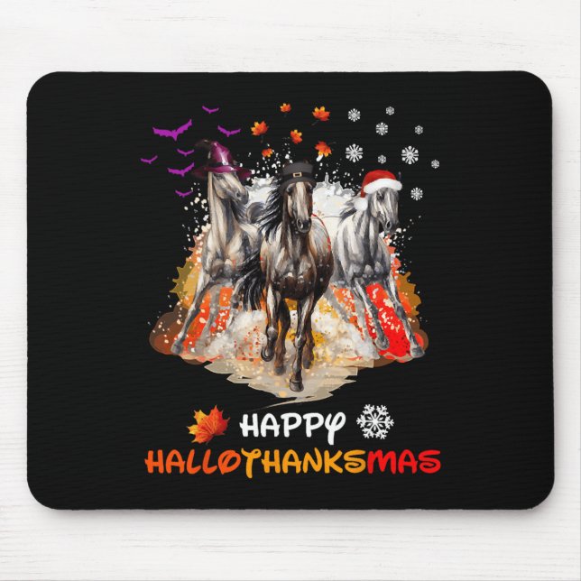 Horse Halloween And Merry Christmas Happy Hallotha Mouse Pad (Front)