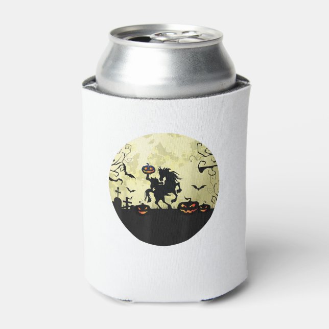 horse halloween headless horseman Pumpkin and moon Can Cooler (Can Front)