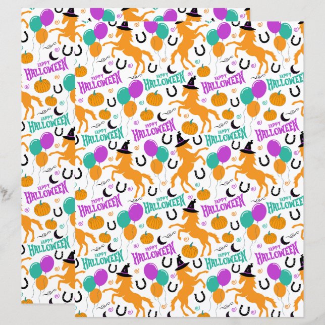 Horse Halloween Scrapbook Paper in White (Front/Back)