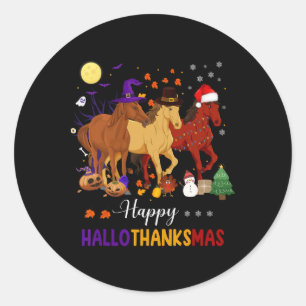 Horse Halloween Thanksgiving Christmas Happy Hallo Classic Round Sticker