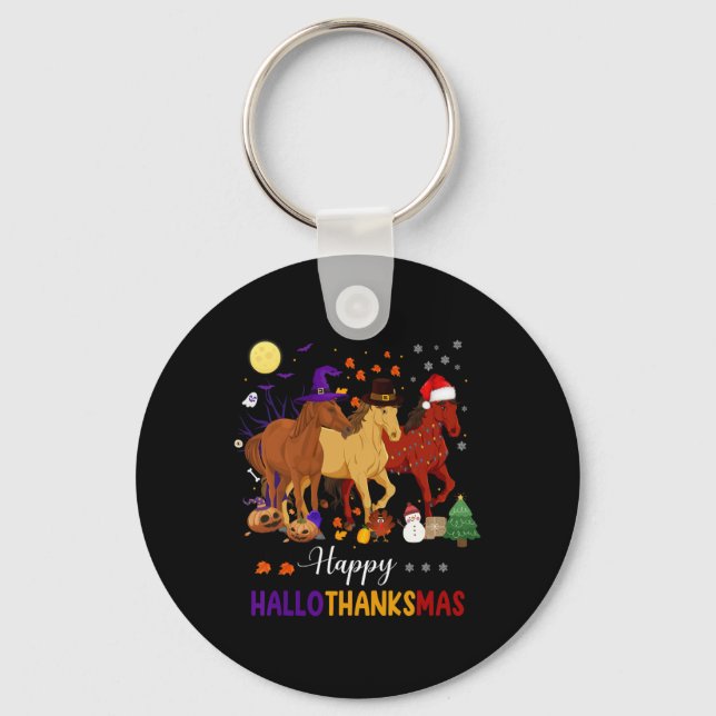 Horse Halloween Thanksgiving Christmas Happy Hallo Keychain (Front)
