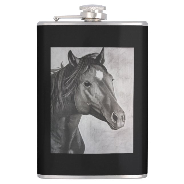 Horse Hand Drawn Art  Flask (Front)