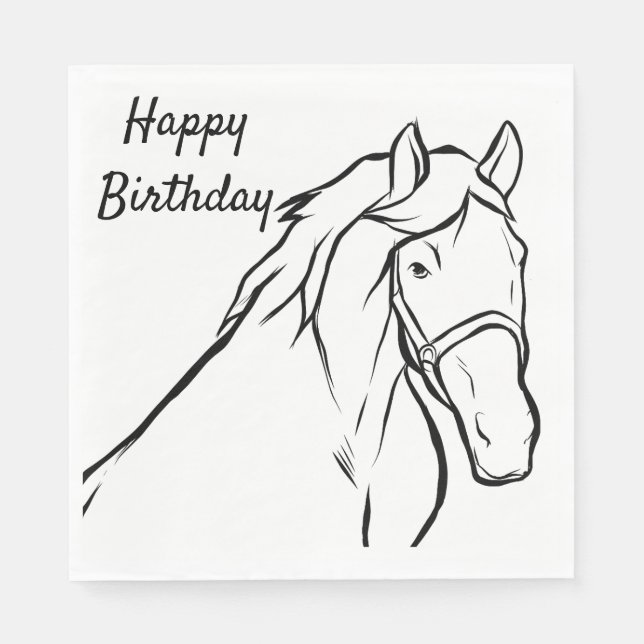 Horse Happy Birthday Equestrian Cute Pony Party Napkins (Front)