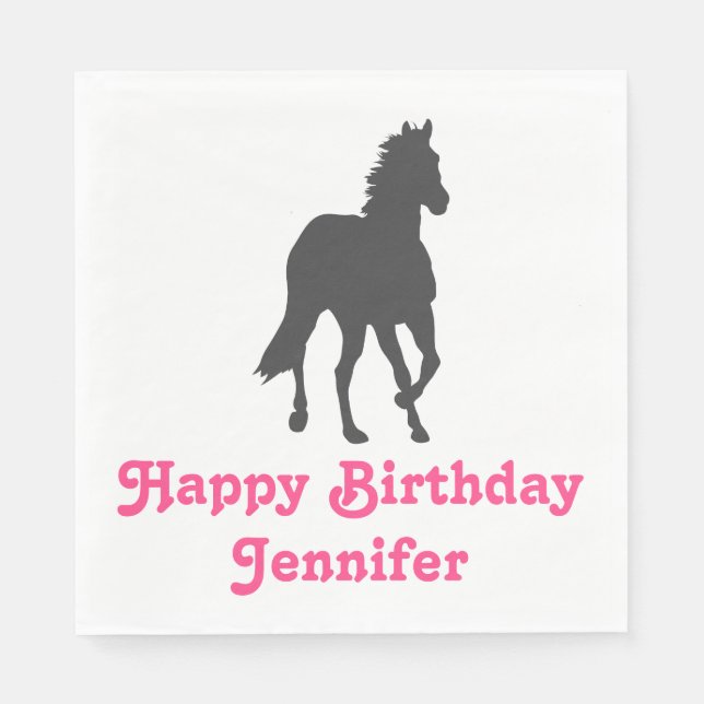 Horse Happy Birthday Equestrian Cute Pony Party Napkins (Front)