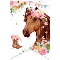 Horse Happy Birthday Girl Pink Floral Saddle Pony Bunting Flags