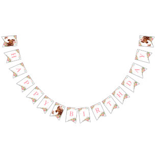 Horse Happy Birthday Girl Pink Floral Saddle Pony Bunting Flags