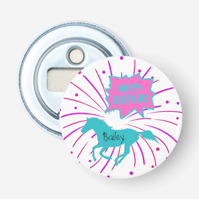 Horse Happy Birthday Pink Purple Turquoise  Bottle Opener (Front)