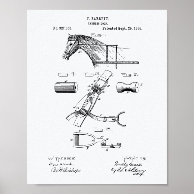 Horse Harness Loop 1885 Patent Art White Paper Poster (Front)