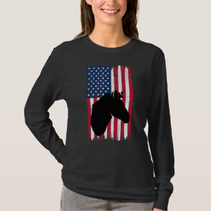 Horse Head Animal Silhouette American Flag Usa Pat T-Shirt