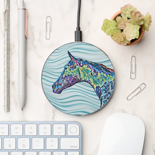 Horse Head Art Blue Phone Charger (Desk)