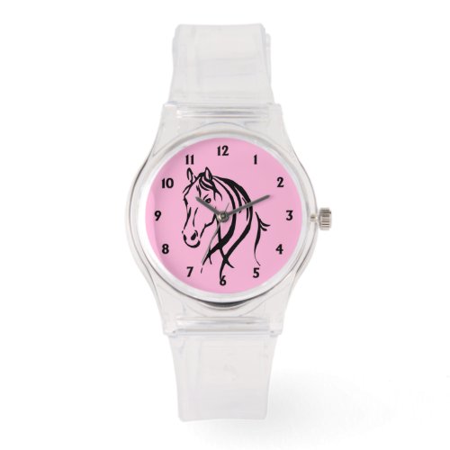 Horse Head Black Numbers Watch