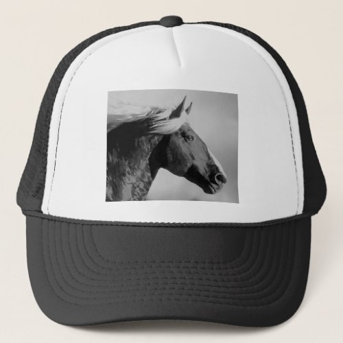 Horse Head Black  White Trucker Hat