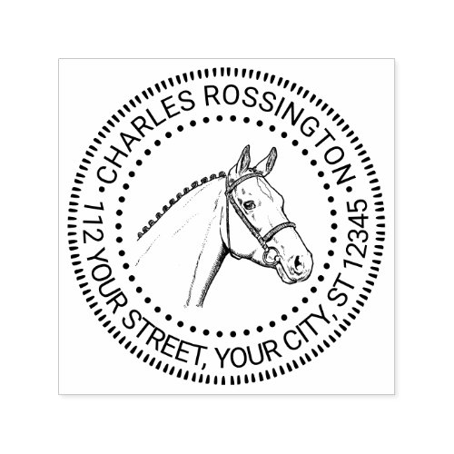 Horse Head Braided Mane Drawing Name Address Self_inking Stamp