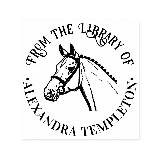 Horse Head Braided Mane Library Book Name Self-inking Stamp (Design)