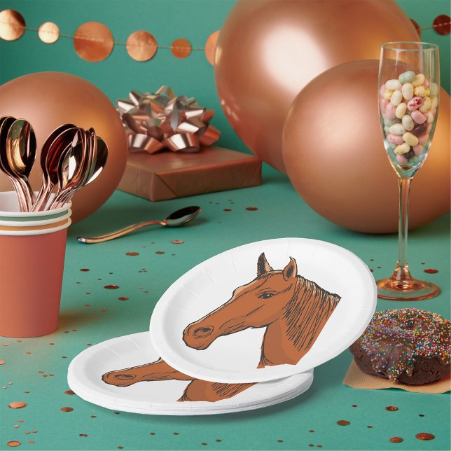 Horse Head Brown Farm Animal Paper Plates (Creator Uploaded)