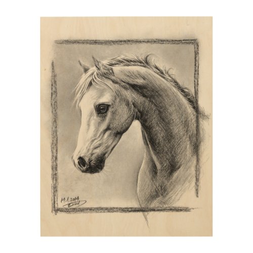 Horse head Charcoal drawing Equestrian Wood Wall Decor