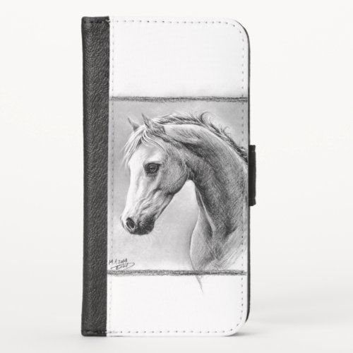 Horse head Charcoal drawing Equine art iPhone X Wallet Case